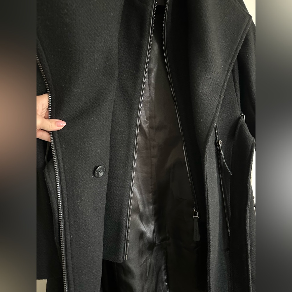 Calvin Klein Petite Wool Blend Black Wrap Coat - Picture 5 of 8